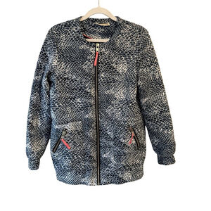 Noisy may Blue and White Snake Patterned Bomber Jacket Size S Scandi Streetwear